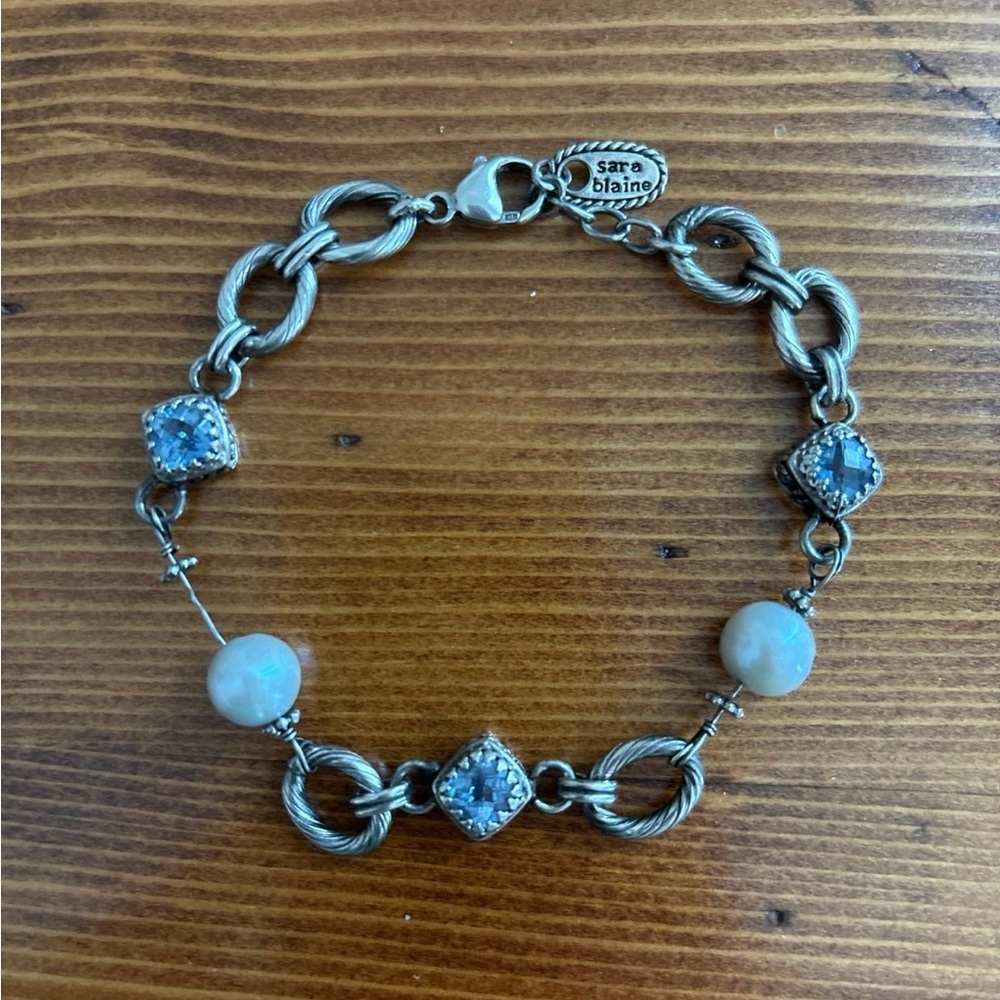 Sara Blaine Pearl and Blue Topaz Bracelet
